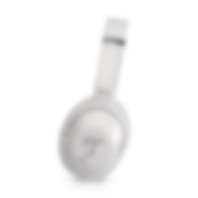 Galerie Bild 4 von 20 REAL BLUE NC 3 Over-Ear-Kopfhörer in Pearl White Seitenansicht mit T Logo auf der Ohrmuschel