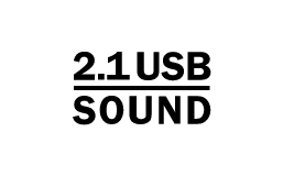 USB-Soundkarte integriert für zwei Satelliten-Lautsprecher und ein Subwoofer.