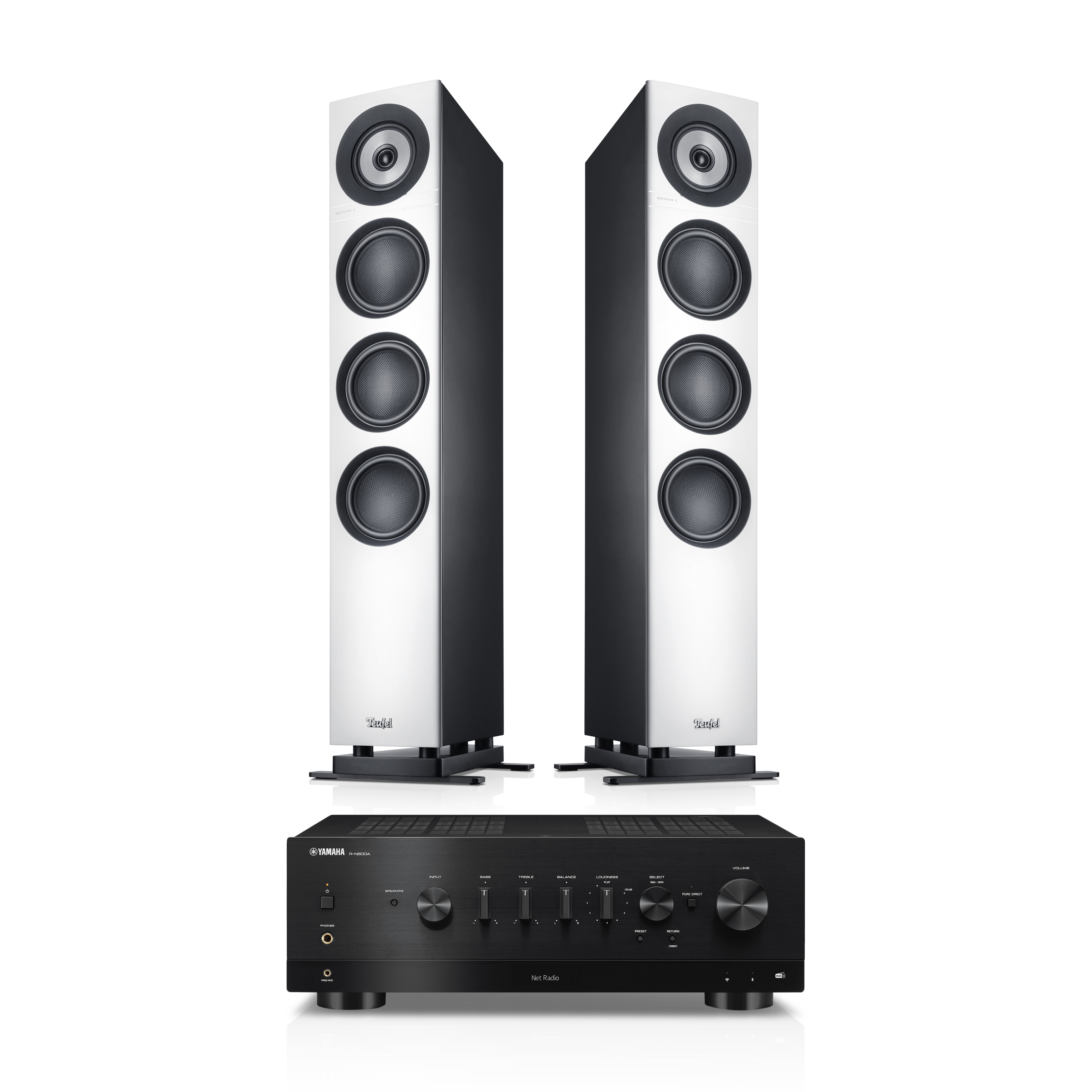 Teufel DEFINION 3 + Yamaha R-N800A Wit/zwart