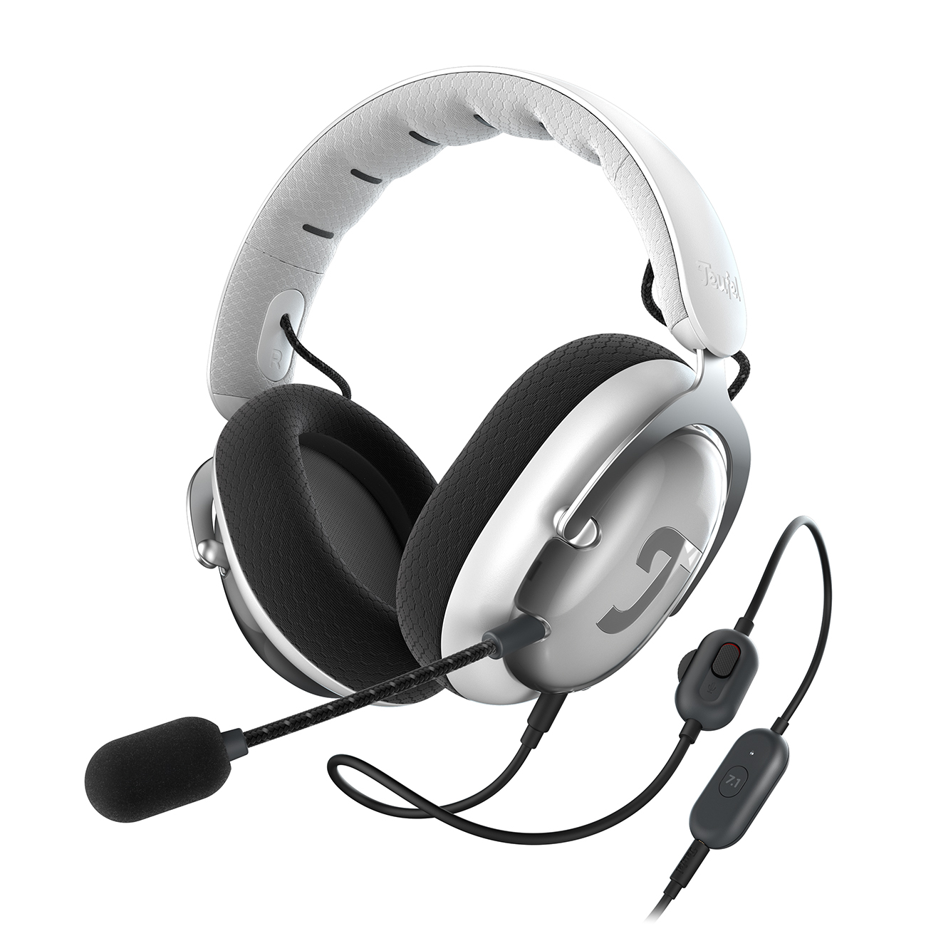 Teufel ZOLA | Bekabelde over-ear headset met microfoon voor games, muziek en home-office, 7.1 binaurale surround sound - lichtgrijs/zwart