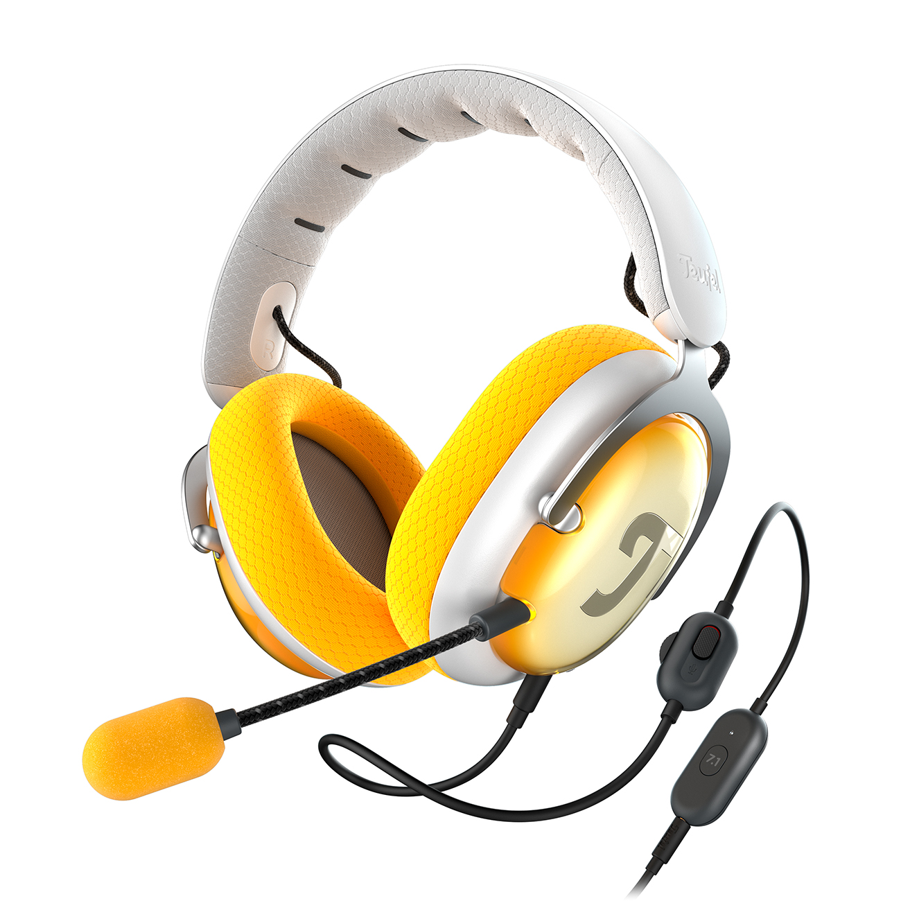 Teufel ZOLA | Bekabelde over-ear headset met microfoon voor games, muziek en home-office, 7.1 binaurale surround sound - lichtgrijs/geel